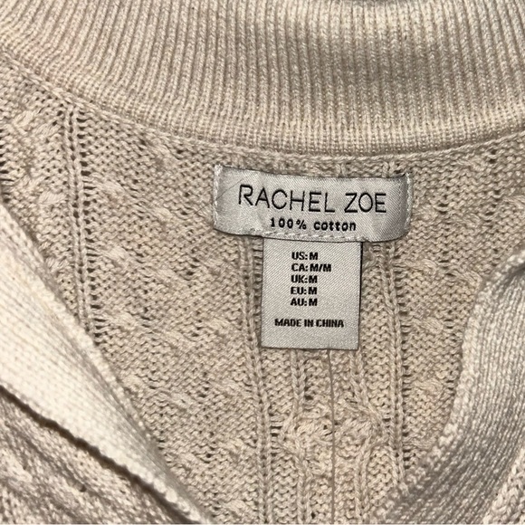 Rachel Zoe Beige 💯 Cotton Cable Knit Polo Collared Sleeveless Sweater Medium NWT - Picture 2 of 3